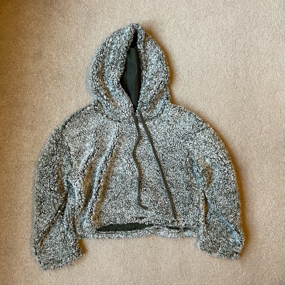 Wild Fable | Green Sherpa Cropped Hoodie